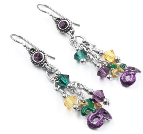 Mardi Gras Earrings in Colorful Purple, Green and Gold Drop Crystals - Etsy