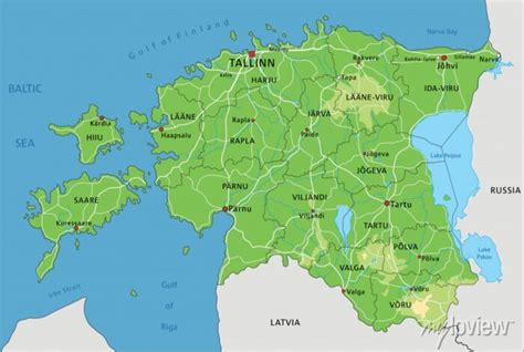 Highly detailed estonia physical map with labeling. posters for the wall • posters union ...