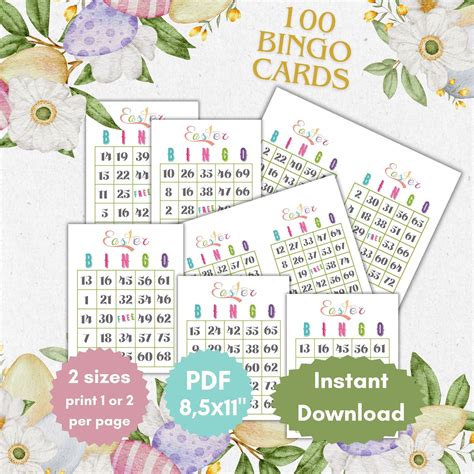 100 Bingo Cards Game Easter Party Family Game Kid's Activities Spring ...