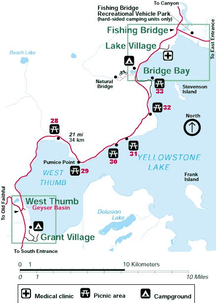 West Thumb to Fishing Bridge Map of Yellowstone National Park ~ Yellowstone Up Close and Personal