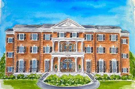 Alpha Gamma Delta Sorority House, University of Alabama Watercolor ...