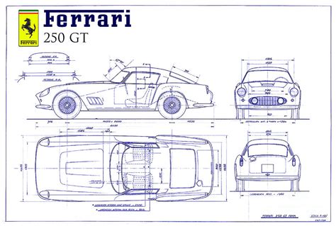 Ferrari 250 GT Blueprint Drawing by Jon Neidert - Pixels