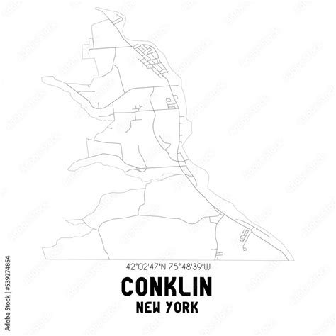 Conklin New York. US street map with black and white lines. Stock ...