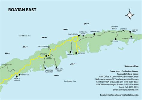 Maps of Roatan Island in the Western Caribbean Area