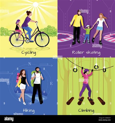 Active leisure concept with different recreations and activities in flat style vector ...