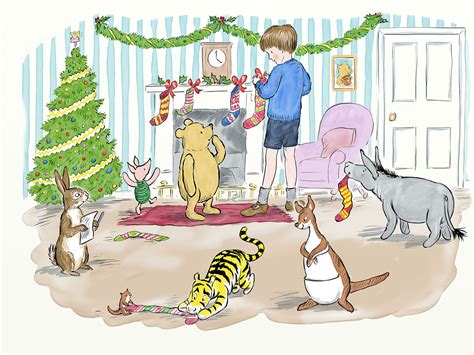 New Winnie the Pooh illustrations celebrate Christmas traditions including carol singing and ...