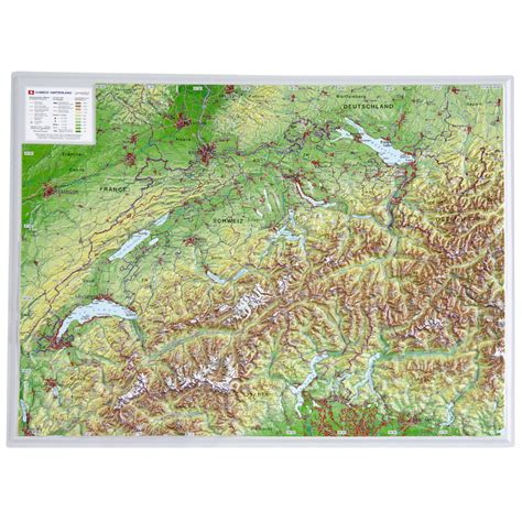 Georelief La Suisse petit format, carte géographique en relief 3D