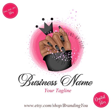 Black Nails Logo Design Tot Pink Glitter Nail Tech Logo - Etsy