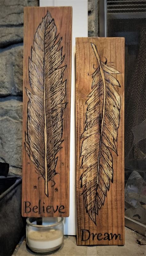 Pin by Lisa French on Wood Burning | Feather wall decor, Wood burning art, Feather wall