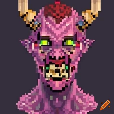 Pixelated humanoid demon head and bust artwork on Craiyon
