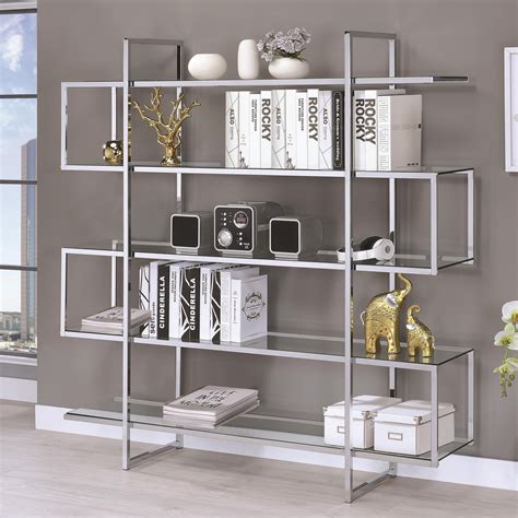 Chrome/Clear Tempered Glass Bookcase - Las Vegas Furniture Store | Modern Home Furniture ...