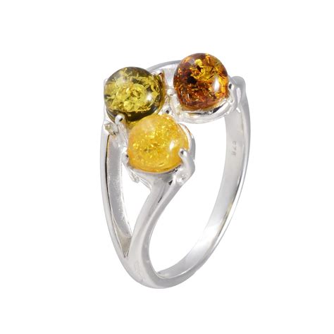 Sterling Silver and Baltic Multicolored Amber Ring