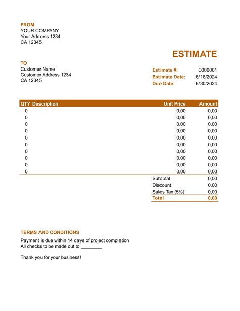 Free Google Sheets Estimate Template | docelf.com