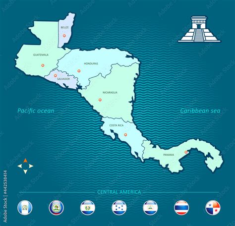 map of central america with flags Stock Vector | Adobe Stock