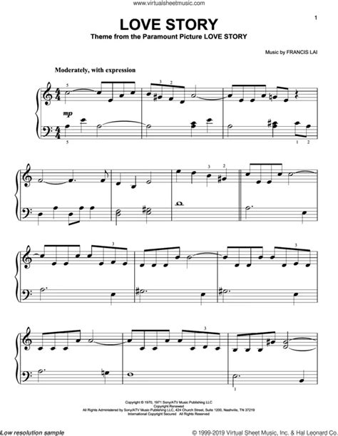 Lai - Love Story, (easy) sheet music for piano solo (PDF) | Piano sheet music, Easy piano sheet ...