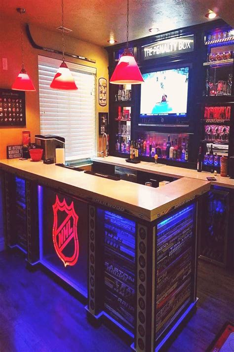 nhl hockey jersey Sports Fitness Sports Outdoors Unreal home bar here | Hockey man cave, Man ...
