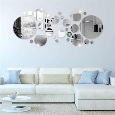 Removable 3D Mirror Wall Stickers Silver Acrylic DIY Home Room Mural Decal Decor - Walmart.com ...