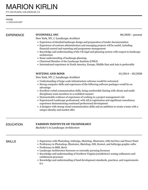 Landscape Architect Resume Samples | Velvet Jobs