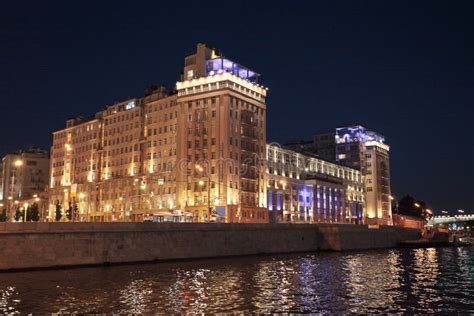 Night View To Moscow River and the House on the Embankment Editorial ...