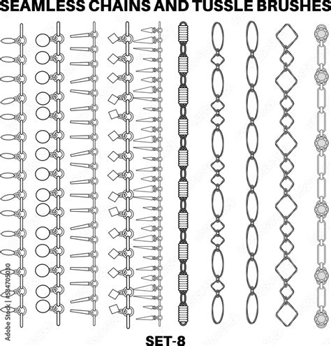 Seamless Chain pattern brushes flat sketch vector illustrator Brush set, different types of Curb ...