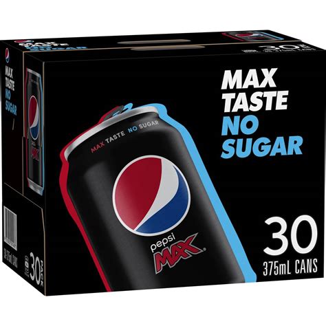 Pepsi Max No Sugar Cola Soft Drink Cans Multipack 375ml X 30 Pack ...