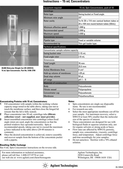 Agilent Technologies 5185 5991 Users Manual 4&15mL Concentrators ...