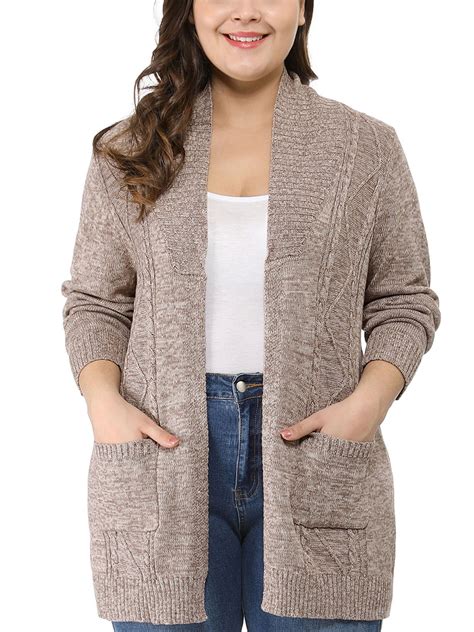Unique Bargains - Women's Plus Size Two Pockets Open Front Sweater Cardigan - Walmart.com ...