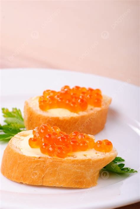 Red Caviar Sandwiches On Plate Shallow Dof Photo Background And Picture ...