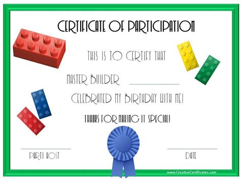 Lego certificate | Certificate templates, Birthday party printables ...