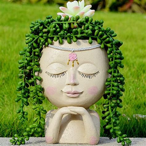 BXLE Head Planter Pot Girl Face Planters Pots Cute Blessing Princess Flower Pot, Female Bust ...