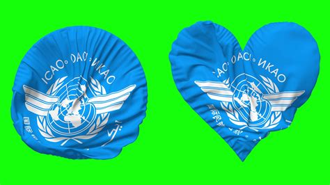 International Civil Aviation Organization, ICAO Flag in Heart and Round Shape Waving Seamless ...