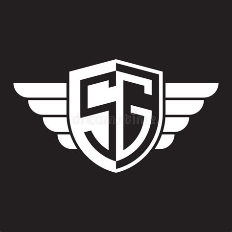 Initial Two Letter SG Logo Shield with Wings Vector White Color Stock Vector - Illustration of ...