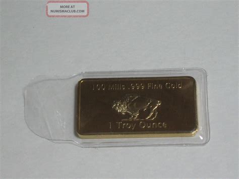 1 Troy Ounce Gold Buffalo Bar 100 Mills. 999 Fine Gold