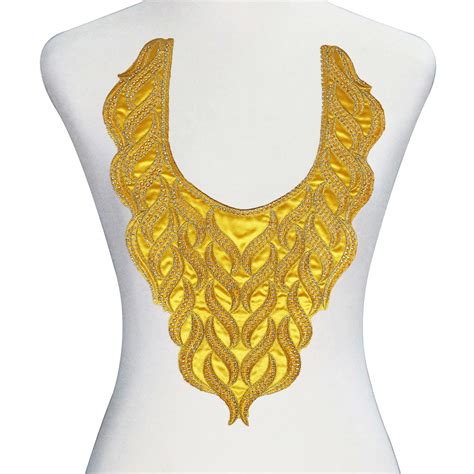 5piece Gold Metallic Collar Beaded Rhinestones Neck Collar African Fabric Applique Iron on Stick ...