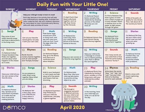 Early Literacy Activities Calendar: April 2020