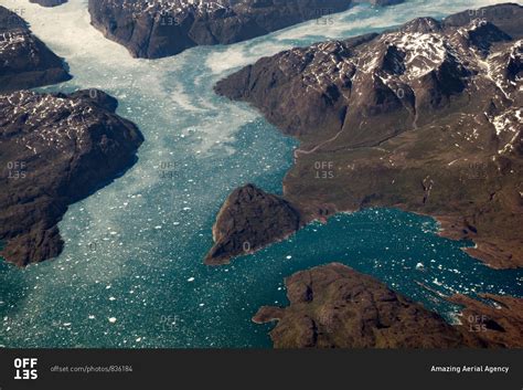 Aerial view of a few fjords in Southern Greenland. Taken from about ...