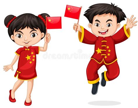 Chinese kids holding flag stock vector. Illustration of path - 94995289