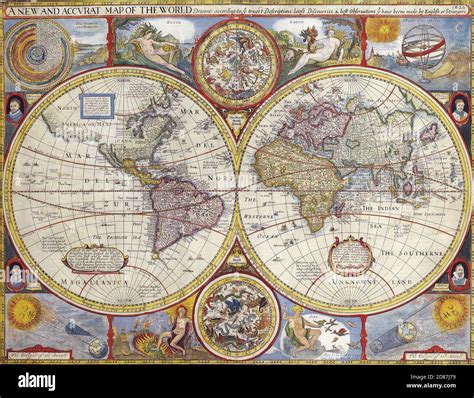 Illustrated old map of the World, vintage style full of details and two ...