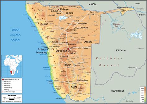 Large size Physical Map of Namibia - Worldometer