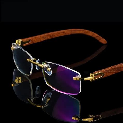 Rimless Wooden Gold Glasses Frame Men Light Weight Optical Rim ...