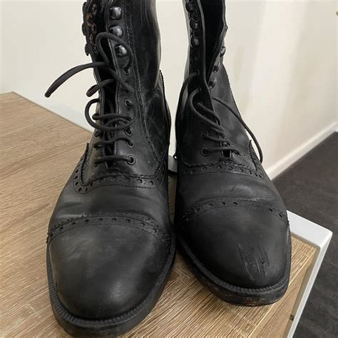 mens black leather boots (size eu 41/us 8): - 100%... - Depop