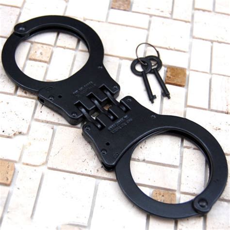 Professional Double Lock Black Steel Hinged Police Handcuffs w/ Keys ...