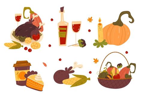 Premium Vector | Thanksgiving dinner harvest november autumn isolated set concept