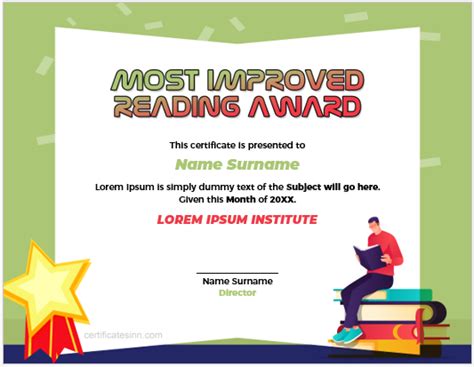 Most Improved Reading Award Certificates | Edit & Print