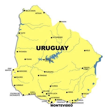 Large map of Uruguay with major cities | Uruguay | South America ...