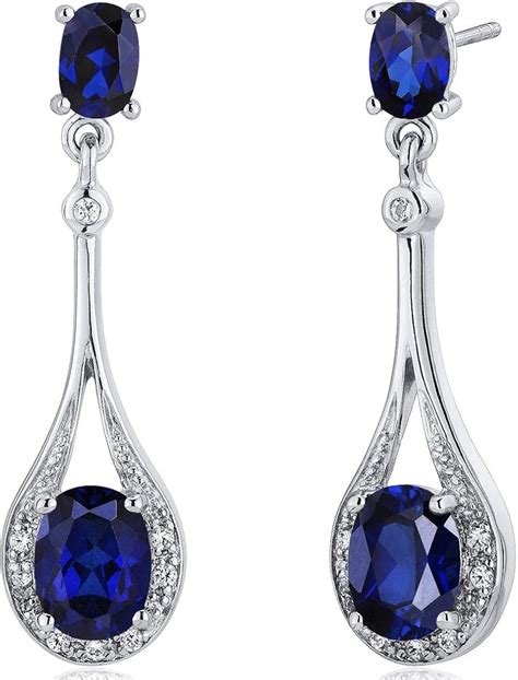 Amazon.com: Created Blue Sapphire Dangle Earrings Sterling Silver 5.00 ...