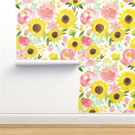 Watercolor Sunflower Botanical Wallpaper Sunflower Garden - Etsy