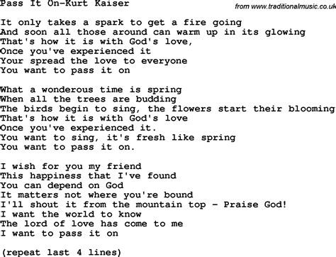 Country, Southern and Bluegrass Gospel Song Pass It On-Kurt Kaiser lyrics