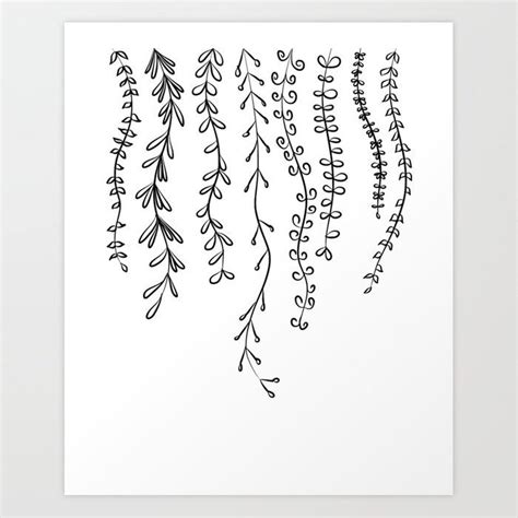 Line Drawing - Vines and Leaves Art Print by Peach On A Windowsill | Vine drawing, Floral ...