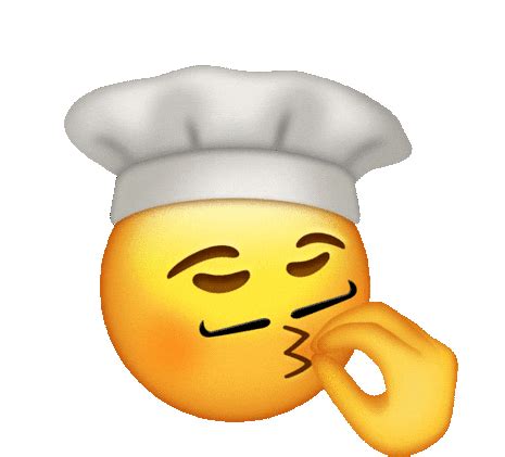 an emoticive smiley face wearing a chef's hat and holding his hand to his mouth